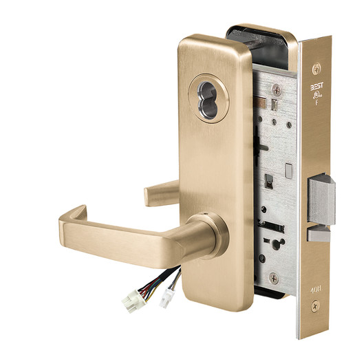 BEST 45HW7DEL15J606RQE12V Fail Safe 12V Electrified Mortise Lock 15 Lever J Escutcheon Request to Exit Satin Brass