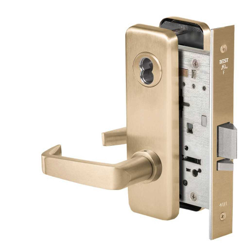 BEST 45HW7DEL15J606RQE12V Fail Safe 12V Electrified Mortise Lock 15 Lever J Escutcheon Request to Exit Satin Brass 45HW7DEL15J606RQE12V