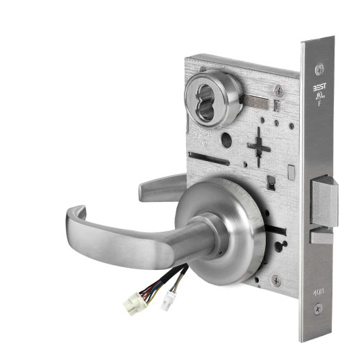 BEST 45HW7DEL14R626AMRQE12V Fail Safe 12V Electrified Mortise Lock 14 Lever R Rose Request to Exit Satin Chrome Antimicrobial 45HW7DEL14R626AMRQE12V