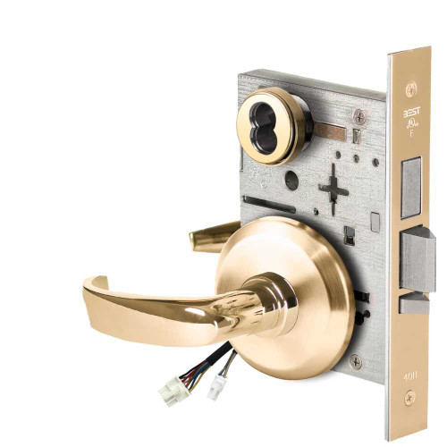 BEST 45HW7TDEL14S60512V Fail Safe 12V With Deadbolt Electrified Mortise Lock 14 Lever S Rose Bright Brass 45HW7TDEL14S60512V