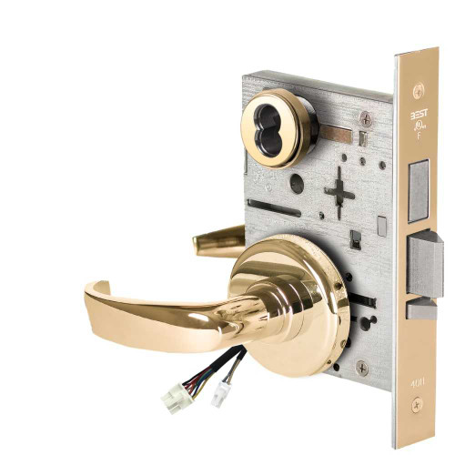 BEST 45HW7TDEL14H605 Fail Safe 24V With Deadbolt Electrified Mortise Lock 14 Lever H Rose Bright Brass 45HW7TDEL14H605