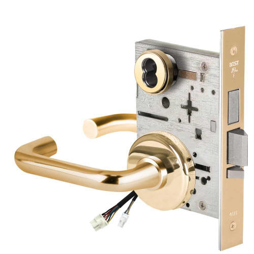 BEST 45HW7TWEL3H605RQE Fail Safe 24V Double Cylinder With Deadbolt Electrified Mortise Lock 3 Lever H Rose Request to Exit Bright Brass 45HW7TWEL3H605RQE