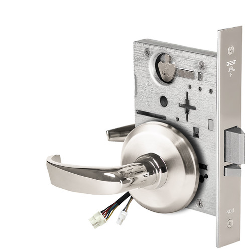 BEST 45HW0NXEL14S625RQE12V Fail Safe 12V No Key Override Electrified Mortise Lock 14 Lever S Rose Request to Exit Bright Chrome