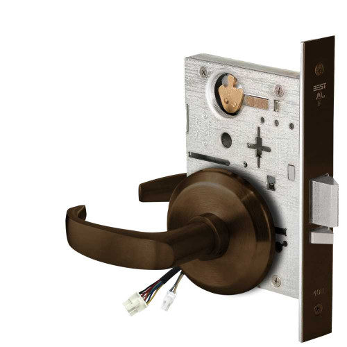 BEST 45HW0NXEL14S690 Fail Safe 24V No Key Override Electrified Mortise Lock 14 Lever S Rose Dark Bronze 45HW0NXEL14S690