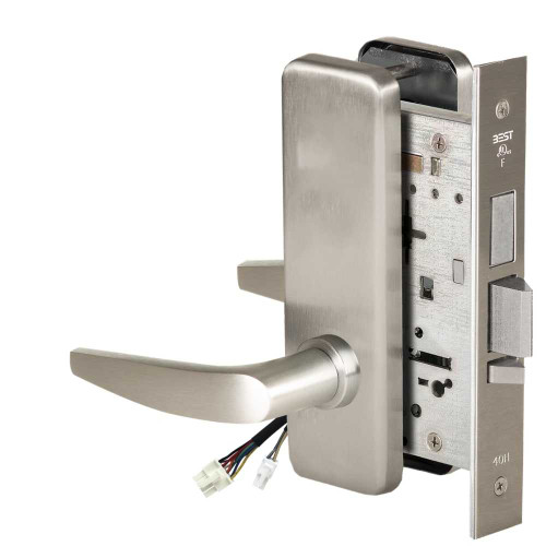 BEST 45HW0LEL16J619RQE12V Fail Safe 12V With Deadbolt No Key Override Electrified Mortise Lock 16 Lever J Escutcheon Request to Exit Satin Nickel 45HW0LEL16J619RQE12V