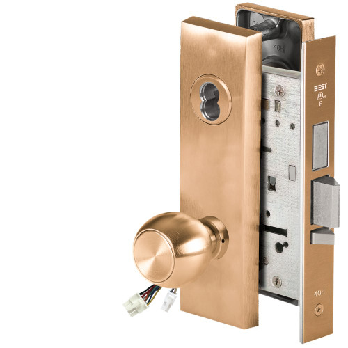 BEST 45HW7TDEL4M612RQE12V Fail Safe 12V With Deadbolt Electrified Mortise Lock 4 Knob M Escutcheon Request to Exit Satin Bronze