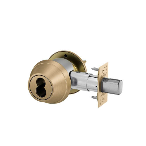 Schlage B660J 606 Grade 2 Single Cylinder Deadbolt Keyed Outside/Thumbturn Inside FSIC Prep Less Core 12-296 Latch 10-094 Strike Satin Brass Finish B660J 606