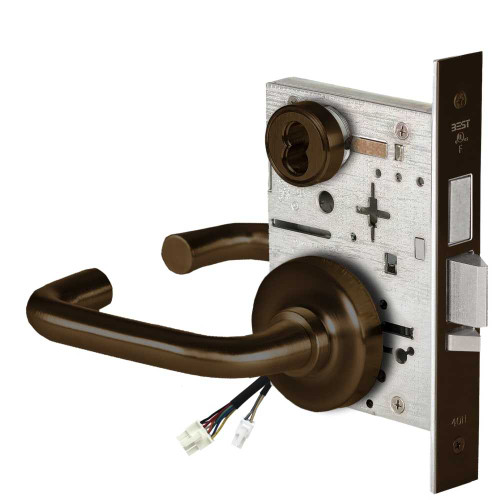 BEST 45HW7TDEL3R61112V Fail Safe 12V With Deadbolt Electrified Mortise Lock 3 Lever R Rose Bright Bronze 45HW7TDEL3R61112V