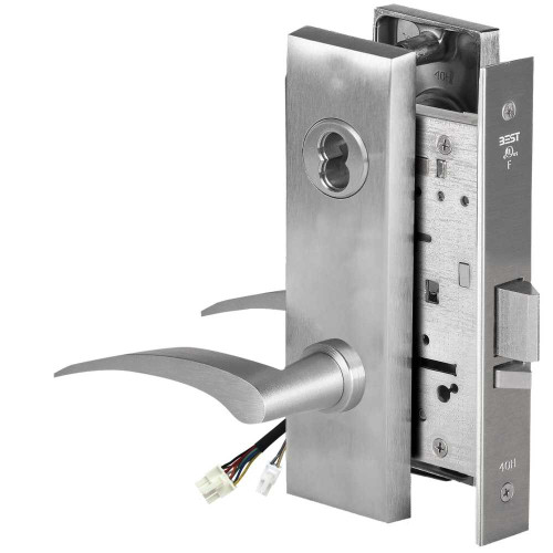 BEST 45HW7WEL17RM626AM Fail Safe 24V Double Cylinder Electrified Mortise Lock 17 Lever M Escutcheon Right Hand Satin Chrome Antimicrobial 45HW7WEL17RM626AM
