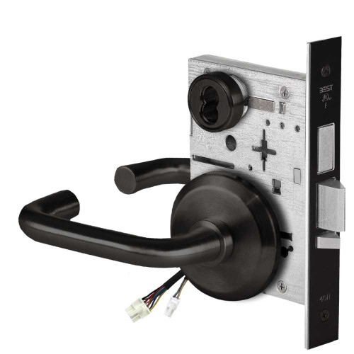 BEST 45HW7TDEL3S622RQE Fail Safe 24V With Deadbolt Electrified Mortise Lock 3 Lever S Rose Request to Exit Flat Black 45HW7TDEL3S622RQE