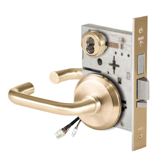 BEST 45HW7TDEL3S606RQE Fail Safe 24V With Deadbolt Electrified Mortise Lock 3 Lever S Rose Request to Exit Satin Brass