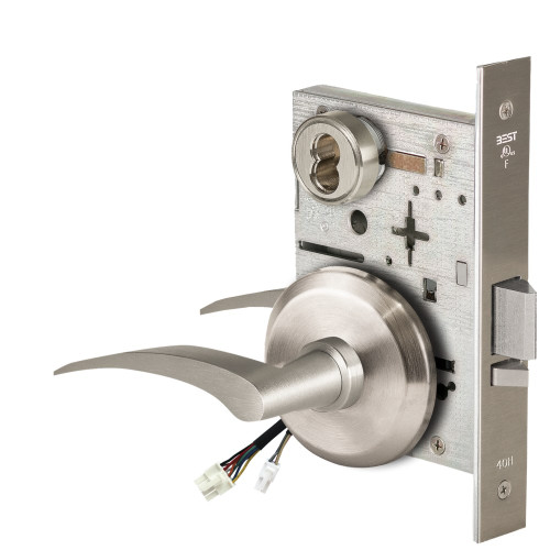 BEST 45HW7WEL17LS619RQE12V Fail Safe 12V Double Cylinder Electrified Mortise Lock 17 Lever S Rose Left Hand Request to Exit Satin Nickel