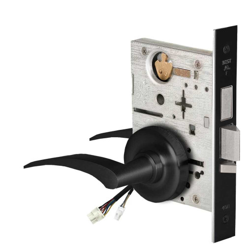 BEST 45HW0LEU17LR622RQE Fail Secure 24V With Deadbolt No Key Override Electrified Mortise Lock 17 Lever R Rose Left Hand Request to Exit Flat Black 45HW0LEU17LR622RQE