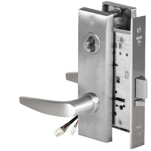 BEST 45HW7DEL16M626AM12V Fail Safe 12V Electrified Mortise Lock 16 Lever M Escutcheon Satin Chrome Antimicrobial 45HW7DEL16M626AM12V