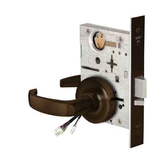 BEST 45HW0NXEL14R611 Fail Safe 24V No Key Override Electrified Mortise Lock 14 Lever R Rose Bright Bronze