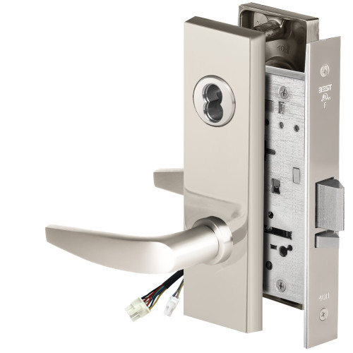 BEST 45HW7WEU16M625 Fail Secure 24V Double Cylinder Electrified Mortise Lock 16 Lever M Escutcheon Bright Chrome
