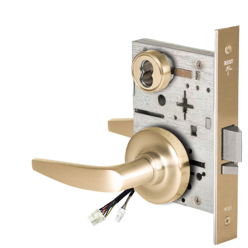 BEST 45HW7WEU16R606RQE Fail Secure 24V Double Cylinder Electrified Mortise Lock 16 Lever R Rose Request to Exit Satin Brass