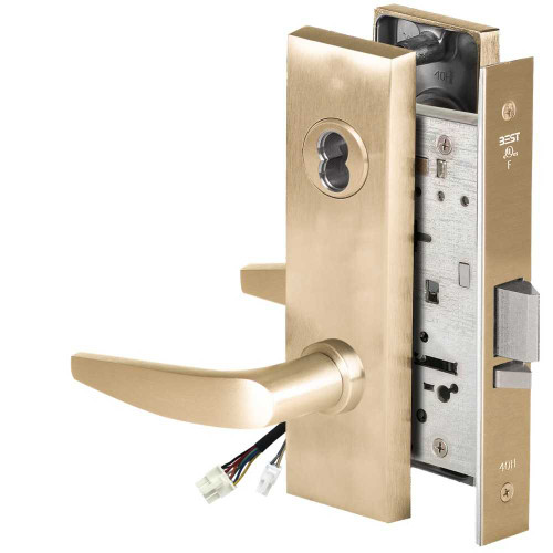 BEST 45HW7DEL16M606 Fail Safe 24V Electrified Mortise Lock 16 Lever M Escutcheon Satin Brass 45HW7DEL16M606