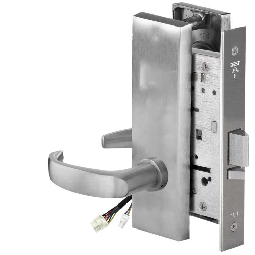 BEST 45HW0NXEL14M626AM12V Fail Safe 12V No Key Override Electrified Mortise Lock 14 Lever M Escutcheon Satin Chrome Antimicrobial 45HW0NXEL14M626AM12V