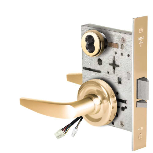 BEST 45HW7WEU16R605RQE12V Fail Secure 12V Double Cylinder Electrified Mortise Lock 16 Lever R Rose Request to Exit Bright Brass 45HW7WEU16R605RQE12V