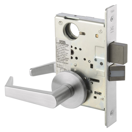 The Yale AUR8802FL 626 Grade 1 Mortise Lock features a sleek Augusta lever and a satin chromium plated finish, showcasing its robust design and commercial-grade durability