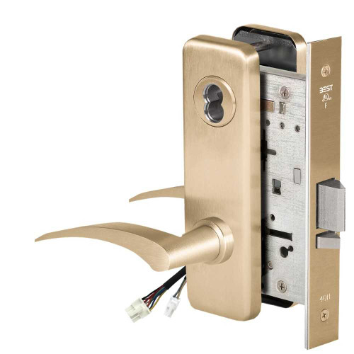 BEST 45HW7DEL17LJ606RQE12V Fail Safe 12V Electrified Mortise Lock 17 Lever J Escutcheon Left Hand Request to Exit Satin Brass 45HW7DEL17LJ606RQE12V