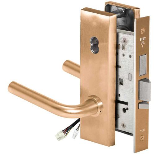 BEST 45HW7TDEL12N612RQE Fail Safe 24V With Deadbolt Electrified Mortise Lock 12 Lever N Escutcheon Request to Exit Satin Bronze 45HW7TDEL12N612RQE