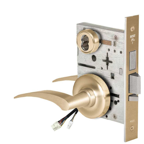 BEST 45HW7TWEL17RR606 Fail Safe 24V Double Cylinder With Deadbolt Electrified Mortise Lock 17 Lever R Rose Right Hand Satin Brass 45HW7TWEL17RR606
