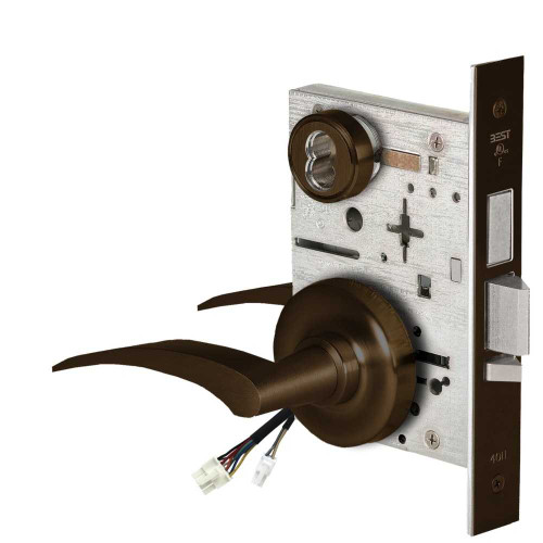 BEST 45HW7TWEL17RR611RQE Fail Safe 24V Double Cylinder With Deadbolt Electrified Mortise Lock 17 Lever R Rose Right Hand Request to Exit Bright Bronze 45HW7TWEL17RR611RQE