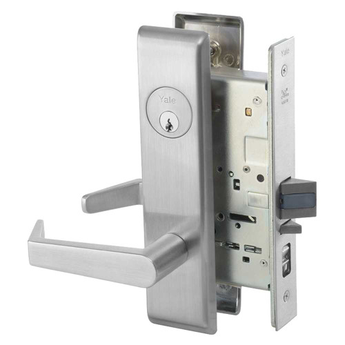Yale AUCN8808FL 626 Grade 1 Classroom Mortise Lock Augusta Lever CN Escutcheon Conventional Cylinder Satin Chromium Plated Finish AUCN8808FL 626
