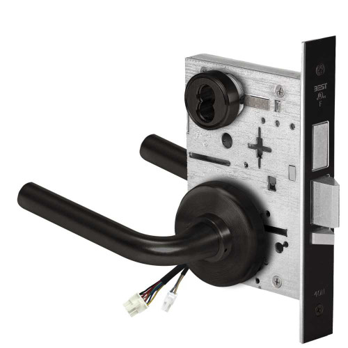 BEST 45HW7TWEL12H622 Fail Safe 24V Double Cylinder With Deadbolt Electrified Mortise Lock 12 Lever H Rose Flat Black 45HW7TWEL12H622