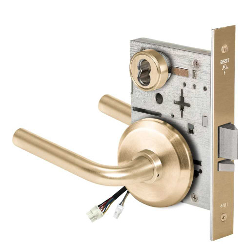 BEST 45HW7WEL12S606RQE12V Fail Safe 12V Double Cylinder Electrified Mortise Lock 12 Lever S Rose Request to Exit Satin Brass 45HW7WEL12S606RQE12V