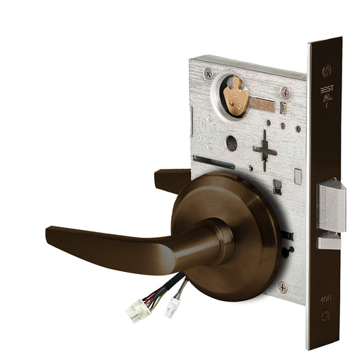 BEST 45HW0NXEU16S61112V Fail Secure 12V No Key Override Electrified Mortise Lock 16 Lever S Rose Bright Bronze