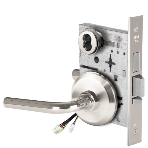 BEST 45HW7TDEU12S625RQE Fail Secure 24V With Deadbolt Electrified Mortise Lock 12 Lever S Rose Request to Exit Bright Chrome 45HW7TDEU12S625RQE