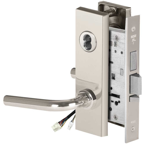 BEST 45HW7TDEU12M625RQE12V Fail Secure 12V With Deadbolt Electrified Mortise Lock 12 Lever M Escutcheon Request to Exit Bright Chrome 45HW7TDEU12M625RQE12V