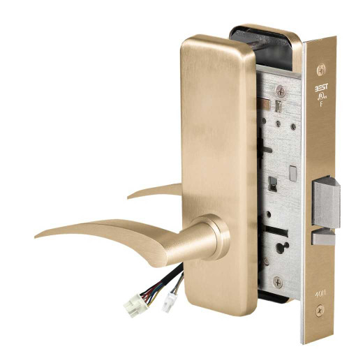 BEST 45HW0NXEU17LJ60612V Fail Secure 12V No Key Override Electrified Mortise Lock 17 Lever J Escutcheon Left Hand Satin Brass 45HW0NXEU17LJ60612V