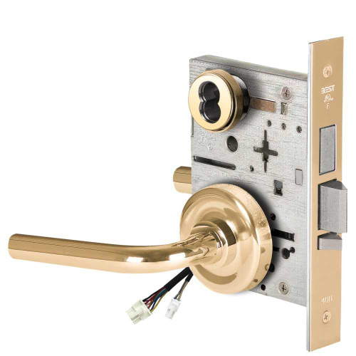 BEST 45HW7TDEU12R60512V Fail Secure 12V With Deadbolt Electrified Mortise Lock 12 Lever R Rose Bright Brass 45HW7TDEU12R60512V