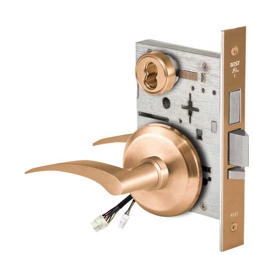 BEST 45HW7TDEL17LS61212V Fail Safe 12V With Deadbolt Electrified Mortise Lock 17 Lever S Rose Left Hand Satin Bronze 45HW7TDEL17LS61212V