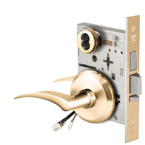 BEST 45HW7TDEL17LS605RQE12V Fail Safe 12V With Deadbolt Electrified Mortise Lock 17 Lever S Rose Left Hand Request to Exit Bright Brass 45HW7TDEL17LS605RQE12V