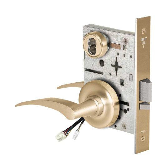 BEST 45HW7DEL17LR606RQE12V Fail Safe 12V Electrified Mortise Lock 17 Lever R Rose Left Hand Request to Exit Satin Brass 45HW7DEL17LR606RQE12V