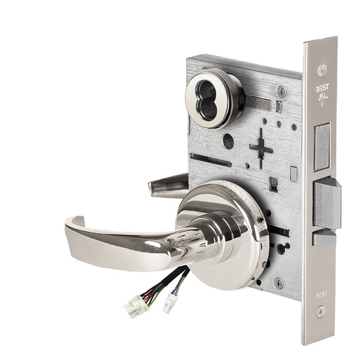 BEST 45HW7TDEU14H629RQE12V Fail Secure 12V With Deadbolt Electrified Mortise Lock 14 Lever H Rose Request to Exit Bright Stainless Steel