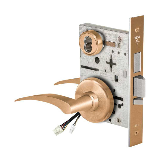 BEST 45HW7TDEU17LH61212V Fail Secure 12V With Deadbolt Electrified Mortise Lock 17 Lever H Rose Left Hand Satin Bronze 45HW7TDEU17LH61212V