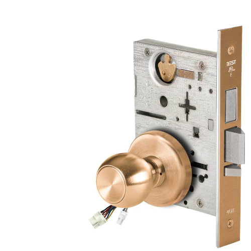 BEST 45HW0LEU4H612RQE12V Fail Secure 12V With Deadbolt No Key Override Electrified Mortise Lock 4 Knob H Rose Request to Exit Satin Bronze 45HW0LEU4H612RQE12V