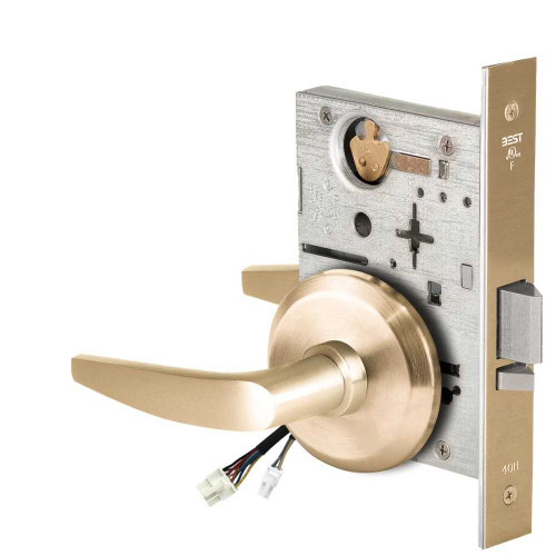 BEST 45HW0NXEU16S606 Fail Secure 24V No Key Override Electrified Mortise Lock 16 Lever S Rose Satin Brass 45HW0NXEU16S606