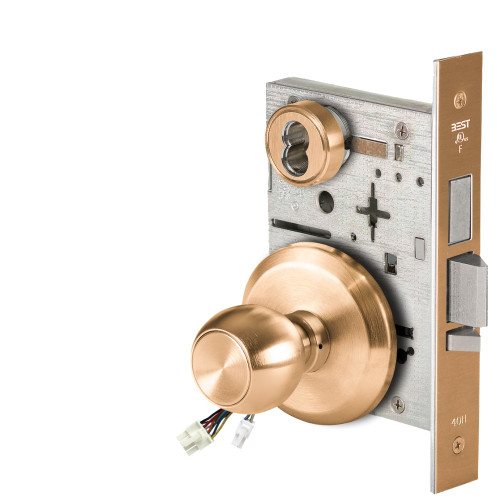 BEST 45HW7TWEL4S612RQE Fail Safe 24V Double Cylinder With Deadbolt Electrified Mortise Lock 4 Knob S Rose Request to Exit Satin Bronze