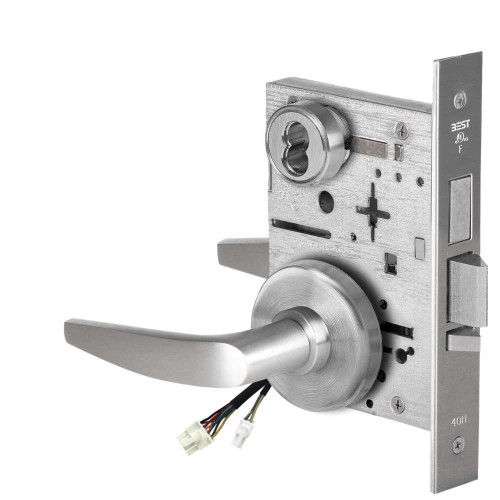 BEST 45HW7TDEU16H626AM12V Fail Secure 12V With Deadbolt Electrified Mortise Lock 16 Lever H Rose Satin Chrome Antimicrobial 45HW7TDEU16H626AM12V