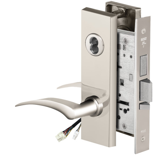 BEST 45HW7TDEL17RM625RQE12V Fail Safe 12V With Deadbolt Electrified Mortise Lock 17 Lever M Escutcheon Right Hand Request to Exit Bright Chrome