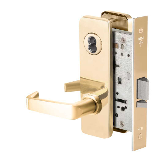 BEST 45HW7WEL15J605 Fail Safe 24V Double Cylinder Electrified Mortise Lock 15 Lever J Escutcheon Bright Brass 45HW7WEL15J605
