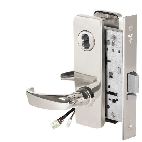 BEST 45HW7WEL14J625 Fail Safe 24V Double Cylinder Electrified Mortise Lock 14 Lever J Escutcheon Bright Chrome 45HW7WEL14J625