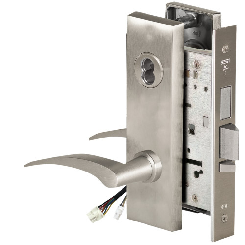 BEST 45HW7TWEU17RM619 Fail Secure 24V Double Cylinder with Deadbolt Electrified Mortise Lock 17 Lever M Escutcheon Right Hand Satin Nickel